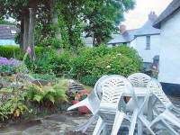 Patio area and mature gardens